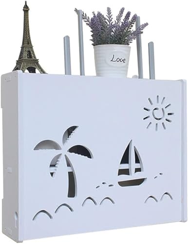 WUHUQN Soporte de pared para router WiFi, estante de pared flotante de 2 niveles, caja de almacenamiento WiFi, caja de almacenamiento para cables, cubierta protectora de cinta de alimentación