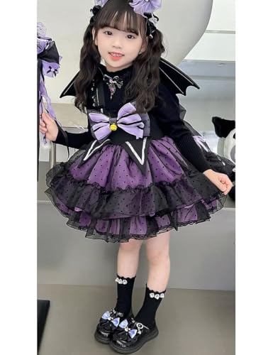Black Purple Dress and Wings Girls Halloween Lace Tulle Puffy Dress Homecoming Brithday Party3