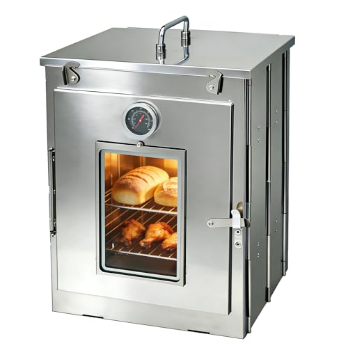 16-Inch H Folding Camping Oven - 2-Tier Grates Portable Stainless Steel Grill for Baking Bread Muffins & BBQ Compatible with Wood-Burning & Propane Stoves