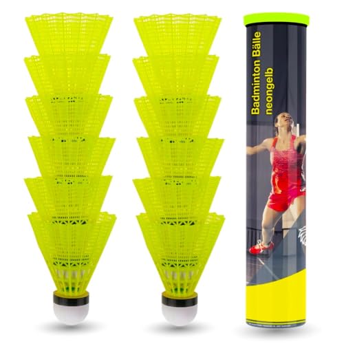 Sportyfits® 18x Federbälle gelb Badmintonbälle für Training & Wettkampf Badminton - für Outdoor & Indoor