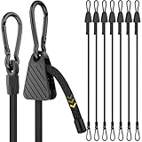 8 Pcs 48 inch Adjustable Bungee Cords with Hooks, Heavy Duty Outdoor Carabiner Bungee Cord, Black Super Elastic Bungee Straps Easily Adjust from 7' to 48', Great for Cargo, Camping, Bike Racks, Tents
