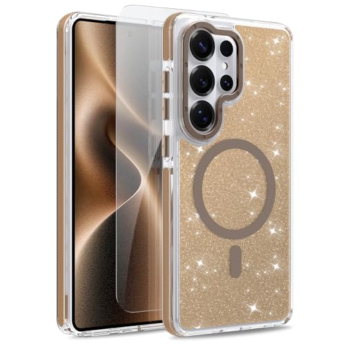 Image of Magnetic Case for Samsung Galaxy S26 Ultra [Compatible with Magsafe] [Bling Glitter Fluorescent Design] [1 Screen Protector] Slim Translucent Matte Case for Galaxy S26 Ultra 6.9 inch, Desert