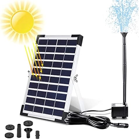 Solar Fountain Water Pump, 380L/H Floating Fountain Solar Pond Pump with 5W Solar Panel, 4 Nozzles, Water Pump for BirdBath, Water Cycling, Fish Pond, Garden Decoration Cover