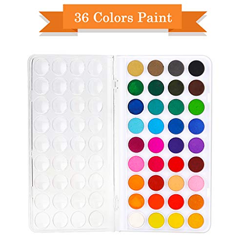 36 Colors Watercolor Paint Set with 12 Brushes, FUBARBAR Water Color Art Painting Drawing Supplies for Kids, Children, Artists, Adults, Beginners Pan Acrylic Non-Toxic - Thumbnail 2