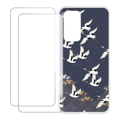 UOGNADGD Compatible con Huawei P40 4G Funda Personalizada Colorida con 2 Protectores de Pantalla de Cristal Templado – Antigolpes y Antirayaduras (Cisne)