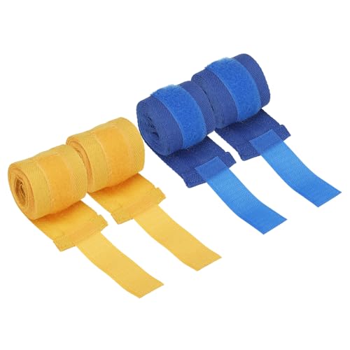Bandages de boxe de 248 cm PATIKIL en coton bicolore jaune bleu avec sangles de maintien
