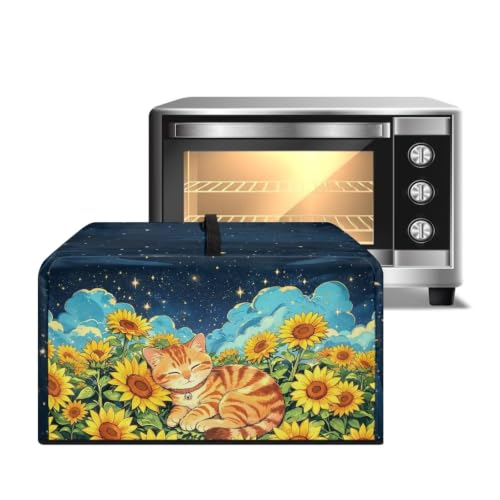 Image of Microwave Cover Air Fryer Toaster Oven Dust Cover Stain-Resistant Countertop Convection Oven Protector Kitchen Appliance Decor, S, Cartoon Cat Sunflower Pattern