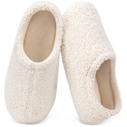 HomeTop Women's Fuzzy Curly Fur Memory Foam Loafer Slippers Bedroom House Shoes with Polar...