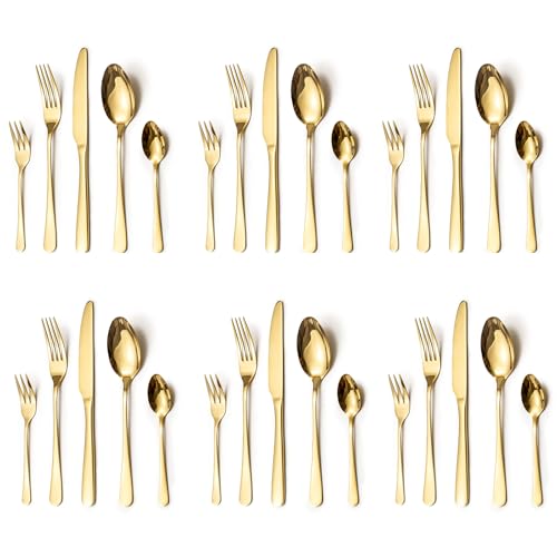 LAZAHOME Besteck Set, Edelstahl Spiegelpoliert 30 teilig Besteckset für 6 Personen, Essbesteck Set mit Messer Gabel Löffel für...