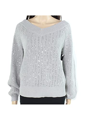 INC International Concepts Embellished Sweater Heather Dove Grey Large