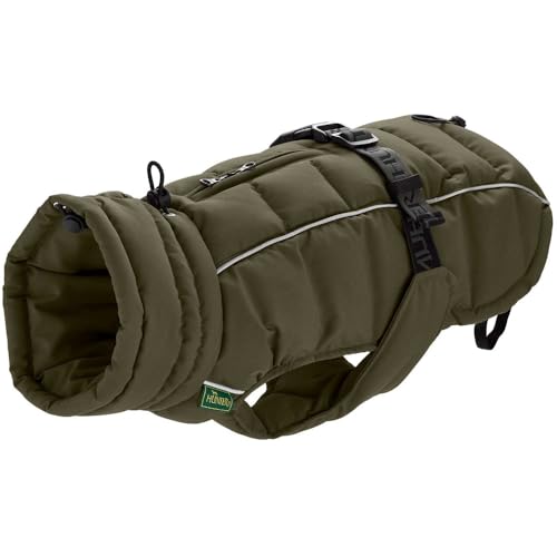 HUNTER Hundemantel Paxson Mops & Co., Farbe: Oliv, stylischer Puffermantel, wasserabweisend, reflektierende Details, optimaler Sitz für kompakte Hunde, maschinenwaschbar, Größe: 36