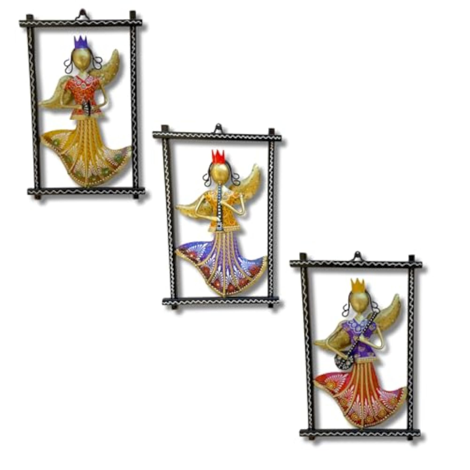 Handmade Rajasthani Musician Wall Art, Set of 3 Frames