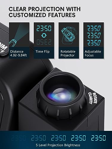 Mesqool Projection Alarm Clock for Bedroom Ceiling, Digital Clock Projector with Weekday/Weekend Mode, Date, Temperature, Humidity, Type-C USB Charger, Snooze, Dual Alarms, Dimmer,12/24H