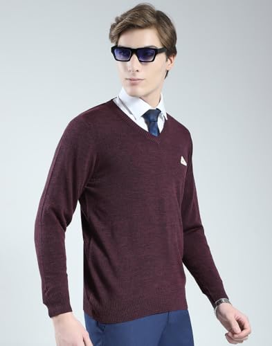 Image of Monte Carlo Men's Regular Fit Pullover | Solid V Neck Style | Full Sleeves Pull On | Warm & Stylish Winter Fashion Sweater | Winter Sweater for Men's