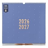 Busy B Wall Calendar - Mid-year Academic Calendar – Aug '26 - Aug '27 - Weekly Family Calendar for 5 Members – Blue – Pen, Meal Plans, Shopping Lists, Stickers & Storage Pocket - 30.5 x 30.5cm
