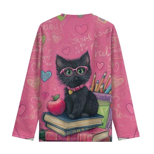 Image of Girls Cartoon Print Long Sleeve Graphic Tee Casual Crew Neck T-Shirts for 3-16 Years Little Girls