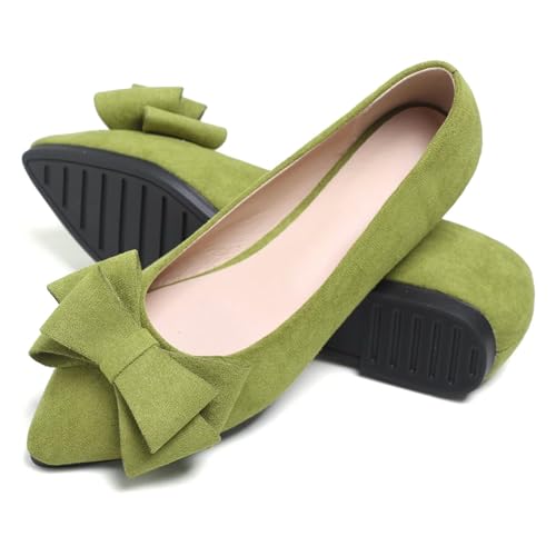 Image of SAILING LU Womens Bowknot Ballet Flats Pointy Toe Suede | Casual Flat Shoes, Dressy Wear to Work, Moccasins, Slip-Ons
