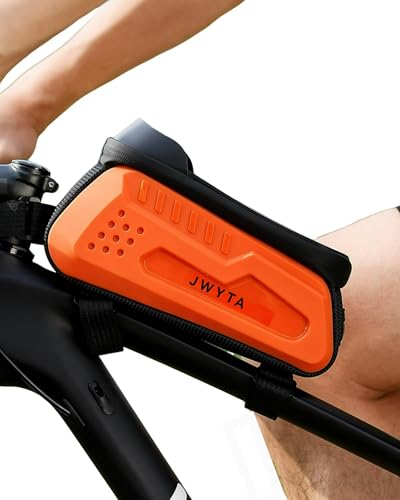 JWYTA Bicycle Bag Front Beam Mount Hardshell & Versatile 2L Capacity Water-Resistant Sun-Shielded Shockproof Wrinkle-Resistant Compatible with Phones up to 7.4 inches (Orange)