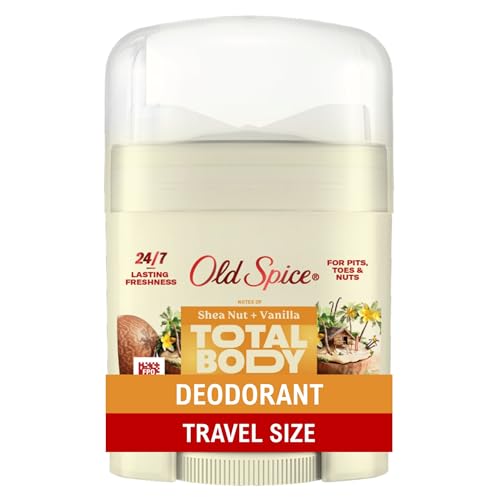 Old Spice Whole Body Deodorant Stick for Men Travel Size Aluminum Free Vanilla + Shea Scent 24/7 Odor Protection 24/7 Freshness Dermatologist Tested Gentle on Skin Safe to Use All Over 0.5 oz