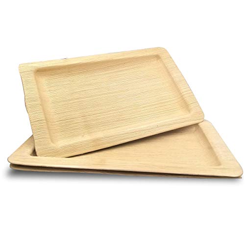 Dtocs Palm Leaf Plates 7x11 Inch Rectangle (Pack 50) | Bamboo Look Eco-friendly, Compostable, Natural, Disposable Platter Charcuterie Board Serving Tray For Weddings, Birthday Parties