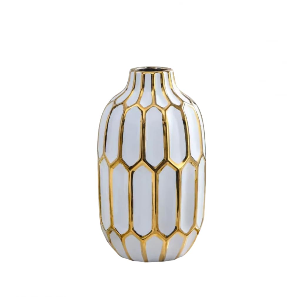 asdchZen Vase White Minimalist Vase For Flowers, Modern Vase, White And Gold Marble Vase, Ceramic Minimalist Vase For Centrepiece, Kitchen, Dinning And Gift Vase-L-L,L