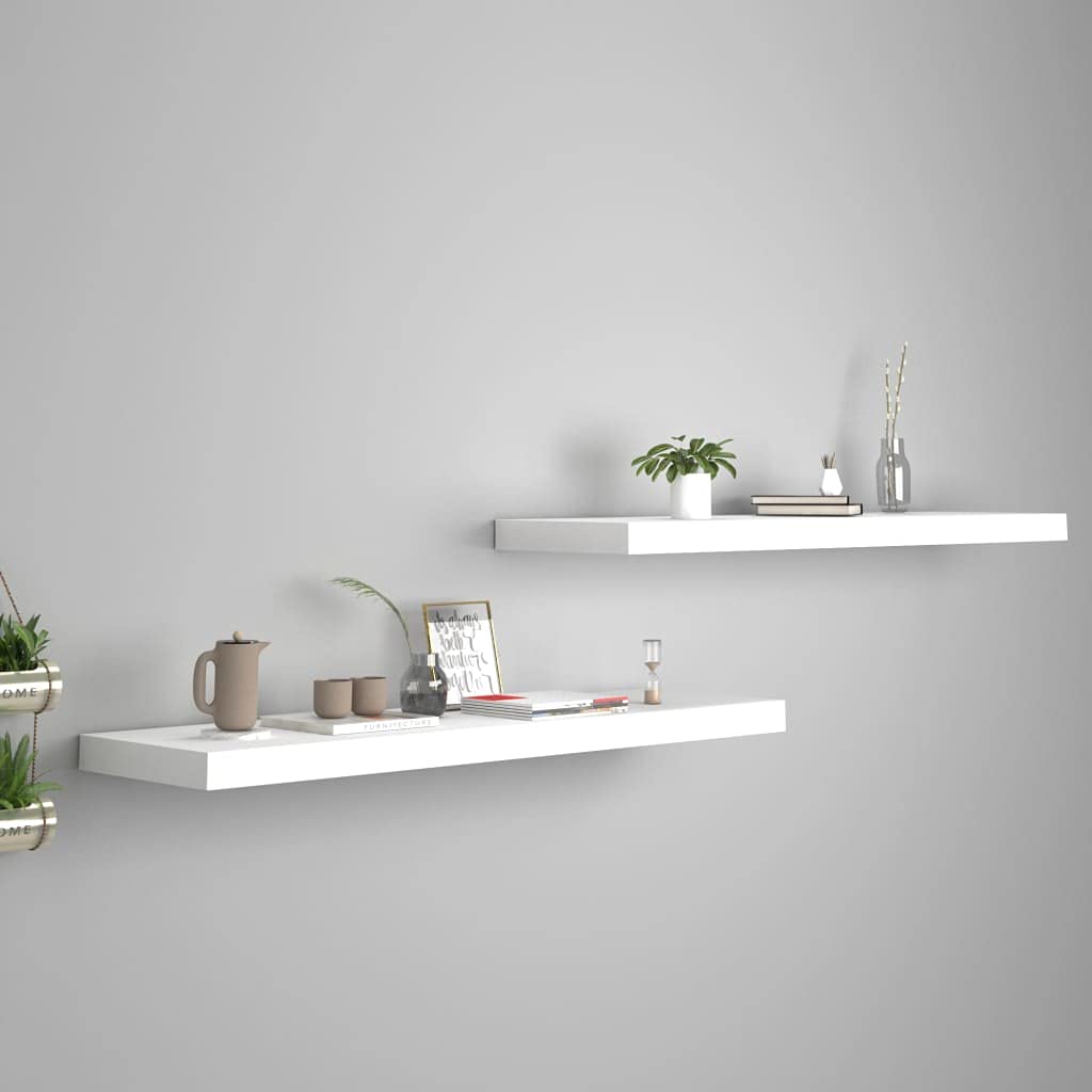 Juego de 2 estantes flotantes blancos, 90 x 23,5 x 3,8 cm, tablero de panal de MDF, para decoración de libros, montaje invisible, montaje estable en pared