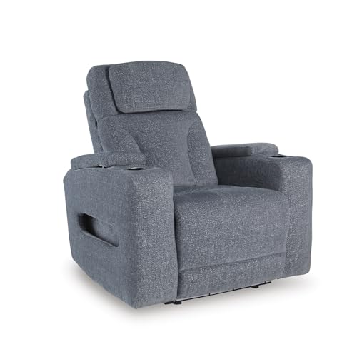 Image of Signature Design by Ashley RiverTest Contemporary Power Recliner with Adjustable Headrest, USB Ports and LED Lighting, Gray