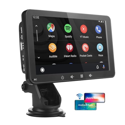 7 Inch Portable Car Stereo 2025 Upgraded Compatible with Wireless CarPlay & Android Auto, AirPlay, Stereo Sound, Voice Controll WiFi BT/Wired Connection, Car Bluetooth Audio Output, TF/USB/AUX/FM 7 Inch Portable Car Stereo 2025 Upgraded Compatible with Wireless CarPlay & Android Auto, AirPlay, Stereo Sound, Voice Controll WiFi BT/Wired Connection, Car Bluetooth Audio Output, TF/USB/AUX/FM