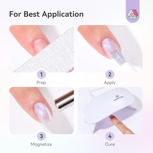 Image of SAVILAND Express One-Step Gel Nail Polish Pens Set with U V Light: 4 Colors Cat Eye 3-in-1 Gel Polish Pen Kit Base & Color & Top in One Pen Fast Curing Polarized Cateye Nail Art Beginner Travel 4ml