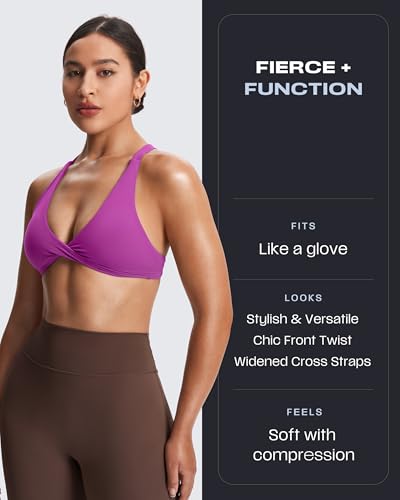 Image of Aoxjox Women's Satara Low Impact Sports Bra | chic front twist, widened cross straps, medium support,breathable fabric, workout fitness yoga crop tank, gym essential