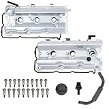 MITZONE Upgrade VQ35DE Left and Right Aluminum Valve Cover with Tube Compatible with Infiniti G35 M35 FX35 for Nissan 350Z 2003-2008 3.5L V6 Replace 13264-AM600 13264-AM610 White