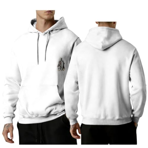 Sudadera con capucha de felpa blanca para hombre manga larga estilo casual 5