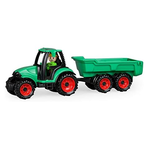 Lena 01625 Truckies Approx. 38 cm, Contains Tractor and Trailer 2 Years Onwards, Sturdy Toy Set for Sandbox, Beach and Children's Room,Green Cover