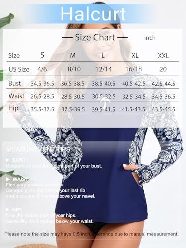 Halcurt Women Swim Shirt with Built in Bra Rash Guard with Pockets Thumb Hole Swimsuit Top4