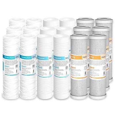 5 Micron String Wound & Grooved & CTO Carbon Block Water Filter 10"x2.5", Whole House Water Filters Universal Replacement Filter Cartridge by Membrane Solutions