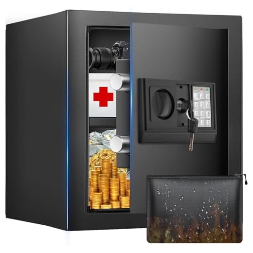 30L Safe Tresor Feuerfest mit Feuerfest Wasserdicht Geldtasche, Digitaler Heimtresor mit Herausnehmbares Regal und Externe Batteriebox, Möbeltresor für Munition Waffen Bargeld Schmuck A4 Dokumente