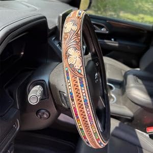 Retro Western Cowboy Car Universal Steering Wheel Cover, Repairig Universal Steering Wheel Cover, Universal 15 Inch,Anti-Slip Steering Wheel Covers, Breathable for Suvs,Trucks (Style A)