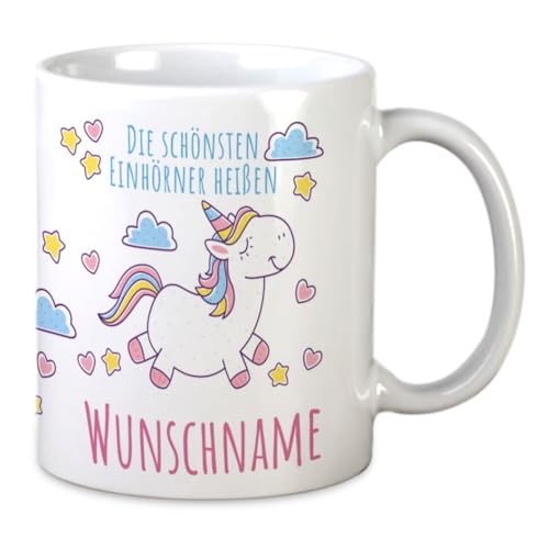Partycards Personalisierte Tassen als Geschenkidee mit verschiedenen Motiven - Kaffebecher (Die schönsten Einhörner heißen …, 330ml)