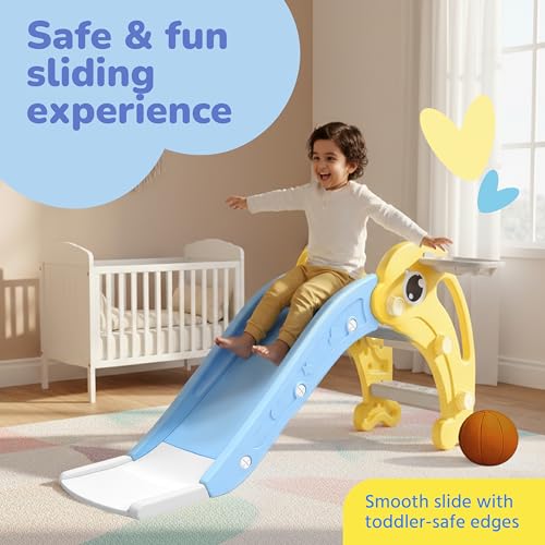 Image of Lifelong Cuppy Dolphin Slide for Kids 1+ Years with Basketball Hoop | Toddler Slide for Indoor Outdoor Play | Baby Durable Plastic Slide, Easy Assembly, Safe Fun Playset | Toy for Kids Boys & Girls