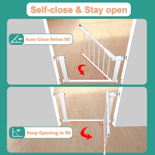 Fairy Baby Narrow Baby Gate for Stair, 22.8"-25.5" Wide Pressure Mounted Pet Gate for Doorway, Easy Walk Thru Child Safety Gate, White - Image 6