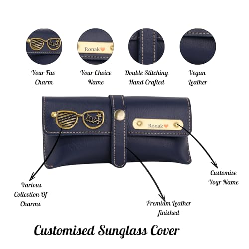 Image of Personalised All in One Men's Combo Gift (4 pcs) Customized Leather Wallets, Key Chain, Eyewear Case and Passport Cover with Name | Best Gift for Brother, Husband, Boyfriend, Father (Blue)
