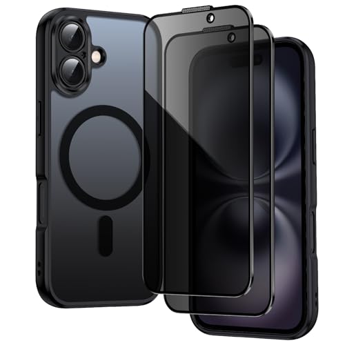 COPIKE Coque Magnétique pour iPhone 17 2025 et 2 Pièces Anti-Espion Verre Trempé, Compatible avec MagSafe, Étui Arrière Translucide Givrée Mince Antichoc Anti-Empreintes Digitales Housse, Noir Mat