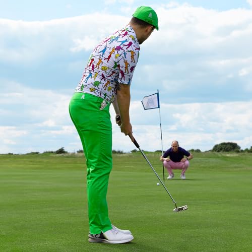 Royal & Awesome Funny Mens Golf Trousers, Green Bright Stretch Cotton, Golf Pants for Men, Waist 42 Leg 34 - Image 2