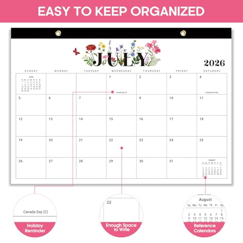 Image of Desk Calendar 2026-2027, 18-Month Calendar Runs from July 2026 to December 2027, Large 17 inch x 12 inch Monthly Desktop & Wall Calendar for Home & Office - Soft Botanica