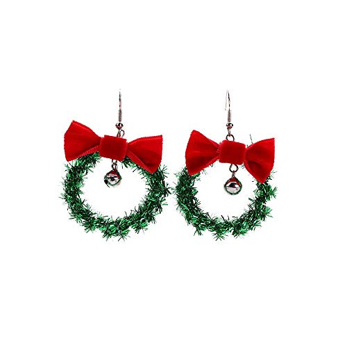 Green Ornament Wreath Hoop Jingle Bell Big Earrings Lightweight Christmas Red Bowknot Hook Dangle Drop Earrings for Women Girls Festival New Year Christmas Party Gifts for Best Friend Hypoallergenic