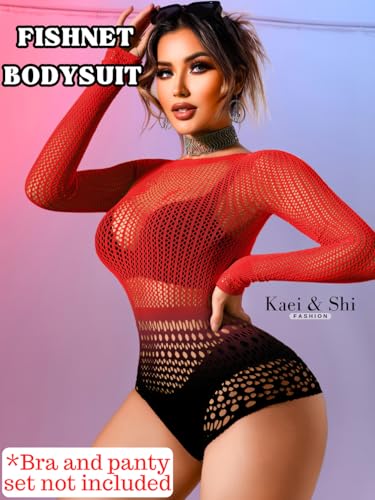 Image of Kaei&Shi Sexy Hollow Rave Outfits, Fishnet Bodysuit Fits US Women Sizes 0-18, Sheer Lace Glow Party Tops Festival Mesh