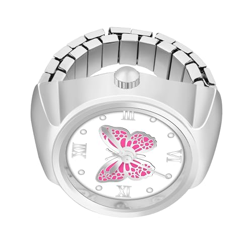 Image of Shocknshop Silver Pink Butterfly Analog Fashion Stainless Steel Ladies Ring Watch for Women -W125