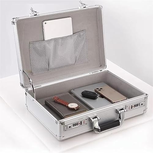 Business Suitcase, Aluminum Storage Box，Aluminum Briefcase Combination Safe Laptop Briefcase Home Invisible Cash Money Case Briefcases For Men And Women ( Color : Silver , Size : 36*24*10cm )3