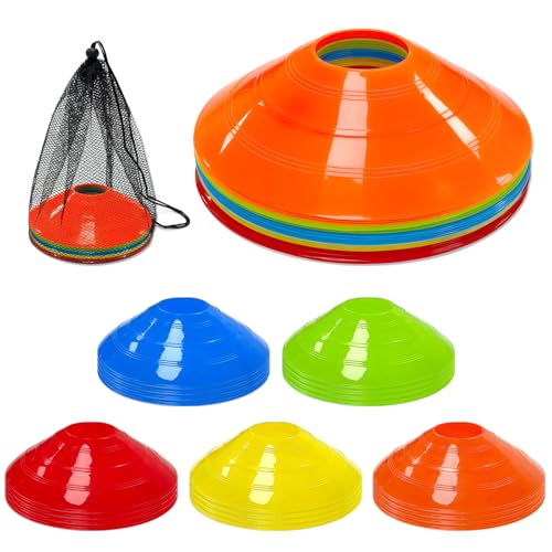CAIXIANGYU Cônes de marquage pour Football Équipement Essentiel d'entraînement, Plots Sport Multicolores avec Filet de Rangement pour Football, Basketball et agilité...