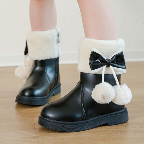 Girl's Winter Snow Boots Faux Fur Lined Mid Calf Shoes Side Zipper Warm Short Boots for Toddler Little Big Kid3